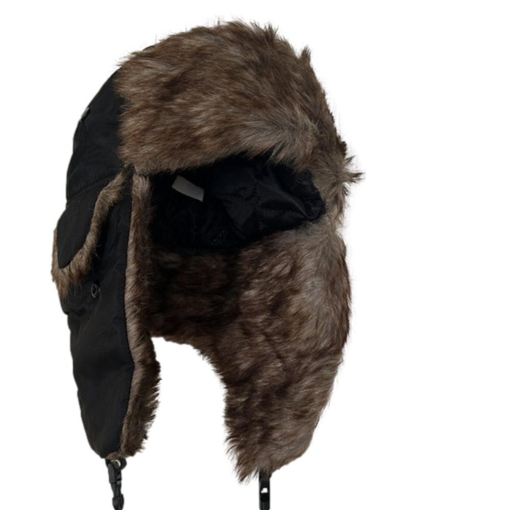Versatile Black Trappers Hat Faux Fur